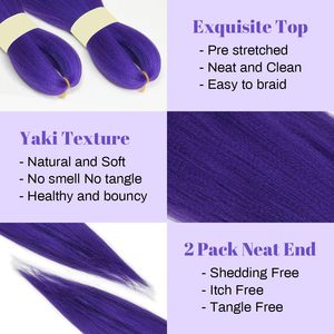 Long violet tressage cheveux pré-étiré synthétique tressage extensions de cheveux pour tresses, scène fête Halloween Costume Cosplay - Product Image 2