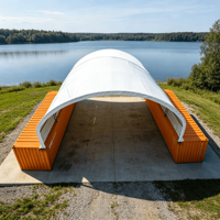 Abri de garage en métal robuste 40x40 pieds avec double treillis, dôme conteneur, mur arrière et auvent pour voiture