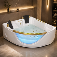 HG Populaire Double baignoire marron avec jets de spa améliorés, éclairage chromothérapie, drain et robinet inclus pour usage domestique et hôtelier