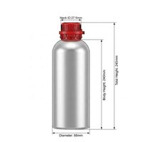 Bouteille en aluminium poli miroir de 1000 ml avec bouchon de sécurité rouge, hermétique et opaque, pour huiles essentielles, parfums et produits chimiques