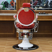Fauteuil de barbier moderne JINCHENG rouge, structure en acier inoxydable, siège en cuir, base chromée, pliable, hauteur réglable, durable, usage commercial