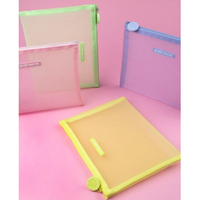 Pochette de maquillage en nylon à mailles avec logo personnalisé rose jaune bleu, fermeture éclair en silicone, élégante et tendance