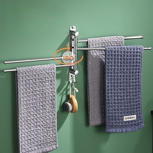 Toallero de Pared Moderno de Acero Inoxidable de 60 cm con Gancho, Acabado Cromado, Toallero Doble para Baño - Product Image 4