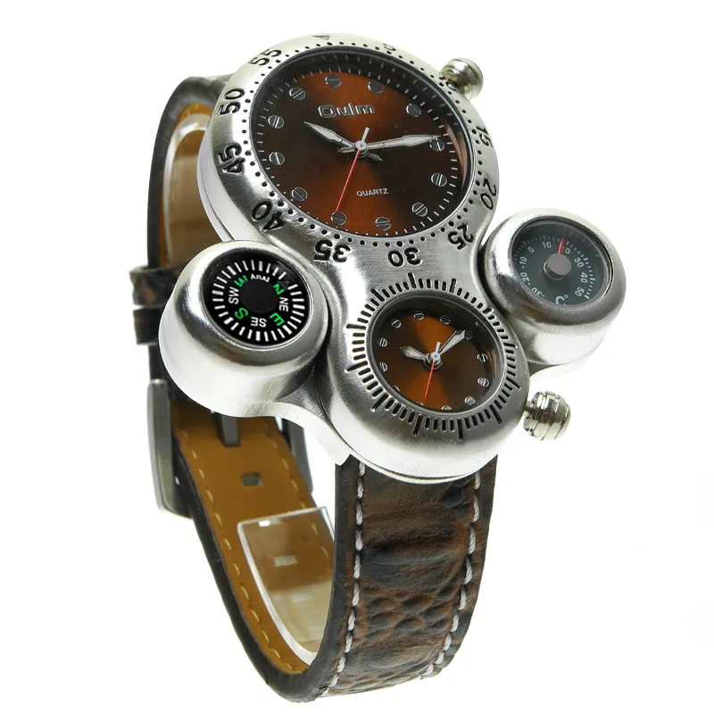Oulm relógio de quartzo de 1149 novo design, pulseira de couro pu estranho, compasso, centígrau, personalidade, design de relógios