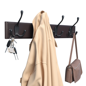 Appendiabiti marrone scuro con 4 Tri-ganci per vestiti a parete appendiabiti per ingresso bagno armadio - Product Image 1