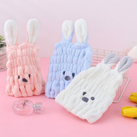 Serviette de bain en microfibre de polyester imprimée motif lapin mignon, séchage rapide, bonnet de bain adulte haute absorption