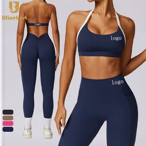 Ufinebest 2024 женский бесшовный комплект большого размера для йоги тренировочная спортивная одежда укороченный Топ Леггинсы с высокой талией спортивный комплект