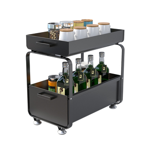 Push and pull design 2 tier metal kitchen bathroom corner storage rack shelf under the sink stacking organizer