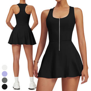 Lauf kleider Halber Reiß verschluss Racer Back Sport kleid Bottom ing Shorts <span class=keywords><strong>2</strong></span>-teiliges Set Fitness Wear Golfrock Tennis kleid für Frauen - Product Image 5