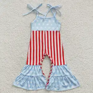 2023新款批发7月4日儿童紧身衣女孩夏季吊带衣服婴儿爱国连裤