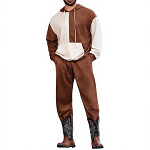 Sudadera con Capucha y Pantalones a Juego en Contraste Marrón y Crema para Hombre, Ropa Deportiva al por Mayor OEM ODM - Product Image 1