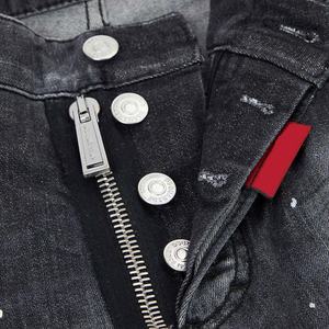 OEM New Design <b>High</b> Quality <b>Men's</b> Blue Skater Slim Fit Pencil Pants Mid <b>Waist</b> Softener Stretch Print Denim <b>Jeans</b> - Product Image 6