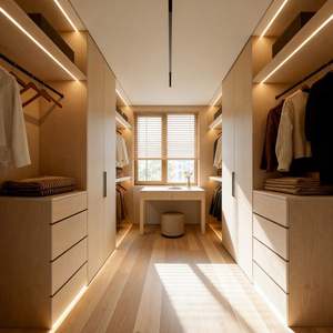 Armario de Madera Clara para Vestidor, Diseño Personalizado ODM para Toda la Casa, Iluminación LED Integrada, Almacenamiento de Alta Capacidad, Muebles para el Hogar - Product Image 6