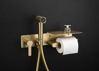 Salle de bain or brossé laiton chaud et froid toilette autonettoyante Shattaf Bidet Spray Set douche musulmane à main avec porte-papier