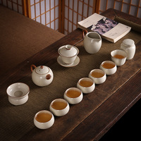Service à thé Kung Fu Ru Kiln, écologique, durable, luxe léger, haut de gamme, en céramique chinoise, avec couvercle, bol, tasse à thé, théière, coffret cadeau