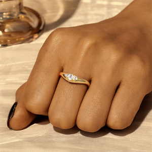 CANNER Factory Wholesale Simple 925 Sterling Silver Three Waterdrop Zircon Stone Wedding Rings for Women - Product Image 5
