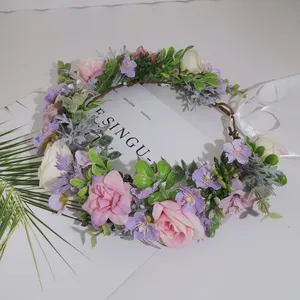 Fleur violet clair couronne cheveux accessoires filles fleur couronne bandeau guirlandes florales femmes coiffure mariée cheveux ornements
