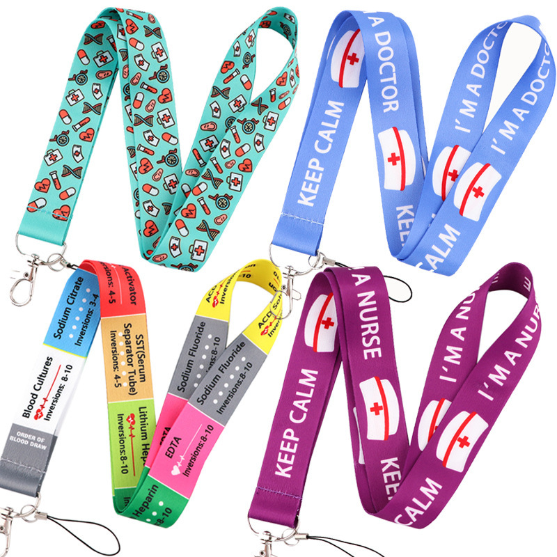 Anti-Lost Accessories Lovely Cartoon Doctor Nurse Pill Design Lanyards Portable Worker ID Card Case Cover Neck Lanyard Custom