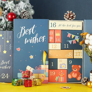 Boîte de calendrier de l'Avent Joyeux Noël avec motif renne et ours, boîte rigide en papier artistique avec ruban, emballage cadeau artisanal - Product Image 2