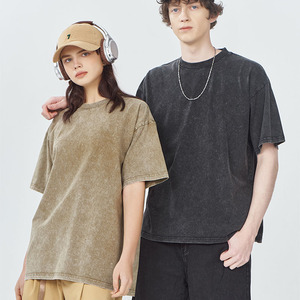 T-shirt en coton délavé CT61 personnalisé, style streetwear hip-hop, col épais, 250 g/m², coupe oversize - Product Image 1