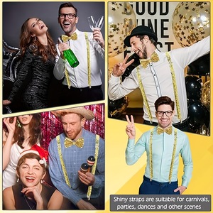 Accessoires pour fête disco des années 1970, nœud en dentelle dorée et bretelles, ensemble de vêtements pour hommes, matière polyester, multicolore LP331 - Product Image 4