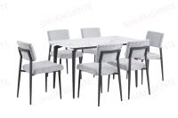 Ensemble de table et chaises de salle à manger rectangulaire moderne de luxe en marbre, 4/6 places, pour hôtel, cuisine, maison, plateau en pierre frittée, pieds en métal