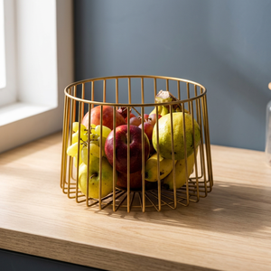 Minimalist Round Metal Storage <b>Basket</b> <b>Food</b> Container Durable Kitchen Fruit Holder - Product Image 2