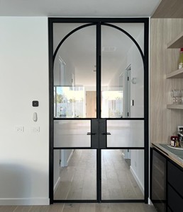 Portes françaises en acier massif laminé à chaud style Crittal W37 avec double vitrage et design pour projet de villa - Product Image 1