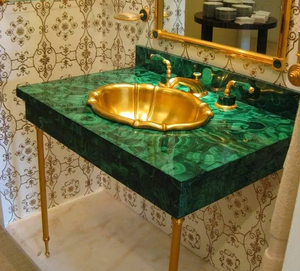 Green Malachite Noble Trang Trí Nội Thất Nhà Đá Quý Bàn Ăn Dài - Product Image 4