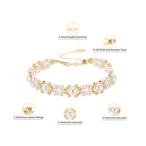 Elegante Brazalete <span class=keywords><strong>de</strong></span> Oro Sólido <span class=keywords><strong>de</strong></span> 14K para <span class=keywords><strong>Mujer</strong></span>, con Dije <span class=keywords><strong>de</strong></span> Rosa Preservada Minimalista y Lujosa, Extensor <span class=keywords><strong>de</strong></span> Corazón, Racimo <span class=keywords><strong>de</strong></span> Perlas Trenzadas, Dorado Brillante - Product Image 2