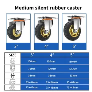 3 4 5 6 8 Inch Universal Wheel Heavy Duty Swivel Rigid Caster Silent Rubber Flat Trolley Steering Casters