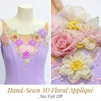 Gaun Tutu Romantis Profesional Peri untuk Anak Perempuan, Rok Tulle Lembut Bermotif Bunga Buatan Tangan untuk Balerina, Desain Lavender Nutcracker Fitdance