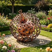 Sculpture sphérique découpée au laser en acier inoxydable 304, boule lumineuse LED creuse, art lumineux de jardin extérieur