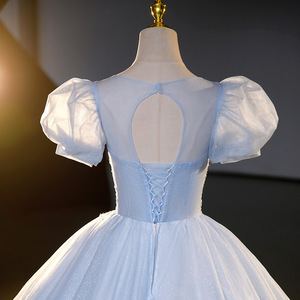 Ice Blue Ball Gown Scoop Neck Empire Waist Long Dress For Coming Of Age Ceremony Stage Performance Vocal Exam Host Attire - Product Image 4