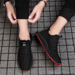 MUXIAN Men's Breathable Fly <b>Knit</b> Running <b>Shoes</b> Round Toe Lace-Up Mesh Lining Rubber Outsole All Seasons Solid Black - Product Image 6