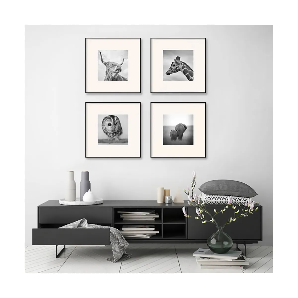 Noir et blanc peinture photographie art animal photo peinture salon rétro combinaison suspendu peinture mur art