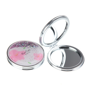 Pink Floral Purple Quicksand Glitter Compact <b>Mirror</b> Round Metal Double-Sided Pocket Makeup <b>Mirror</b> HD Glass Travel <b>Mirror</b> Custom - Product Image 1