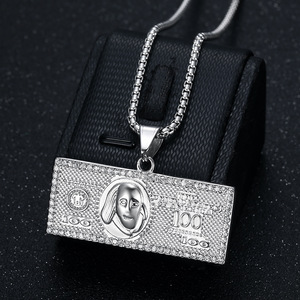 Collana di lusso da uomo in acciaio inossidabile placcato oro segno del dollaro ciondolo con diamanti incrostati soldi per colletto <span class=keywords><strong>Rap</strong></span> cantante <span class=keywords><strong>Hip</strong></span> <span class=keywords><strong>Hop</strong></span> - Product Image 3