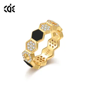 CDE YR0784 Fine Jewelry 925 Sterling Silver Women Ring Wholesale Joyas De Plata 925 Original 18K Gold Plated Onyx /Shell Ring