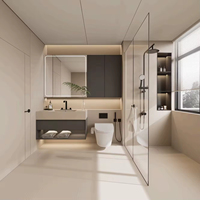 Armoire de salle de bain moderne en blanc crème, prête à l'emploi, avec comptoir en marbre, suspension personnalisée, mélamine MDF, avec lavabo