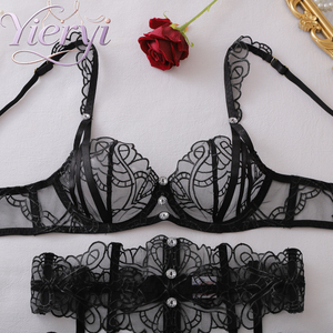 Ensemble de lingerie luxueuse <span class=keywords><strong>en</strong></span> dentelle noire, ensemble de lingerie sexy pour femmes avec jarretière, broderie <span class=keywords><strong>en</strong></span> strass, ensembles de lingerie grande taille - Product Image 2