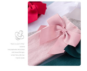 Chaussons longs mignons pour bébés et enfants Chaussettes hautes à nœud Princesse Chaussettes espagnoles de couleur unie avec nœuds - Product Image 5