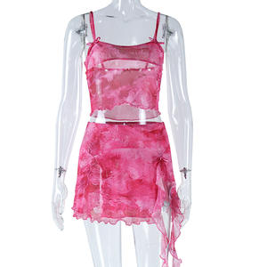 Printed Sexy Camisole Vest <b>Split</b> Tie Half-body <b>Skirt</b> Women's Casual 2-piece Set Fashion - Product Image 6