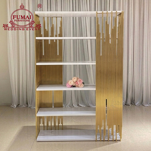 Gold <b>Modern</b> Backdrop Storage Rack with Glass/MDF for Wedding and Wine Use - Product Image 2