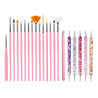 Set de 21 Pinceles de Uñas Rosados con Mangos de Plástico para Pintar, Tallar, Mezclar Esmalte en Gel, Decorar y Dibujar Líneas