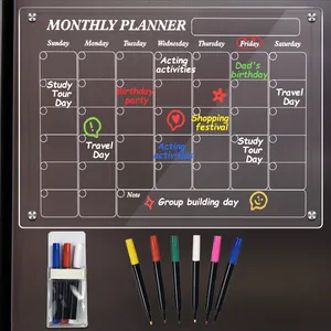 Frigorifero calendario acrilico con piano mensile settimanale trasparente dry planner all'ingrosso della fabbrica