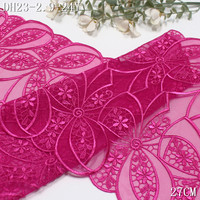 Dentelle brodée en tulle rose vif de 27 cm avec paillettes, idéale pour les robes