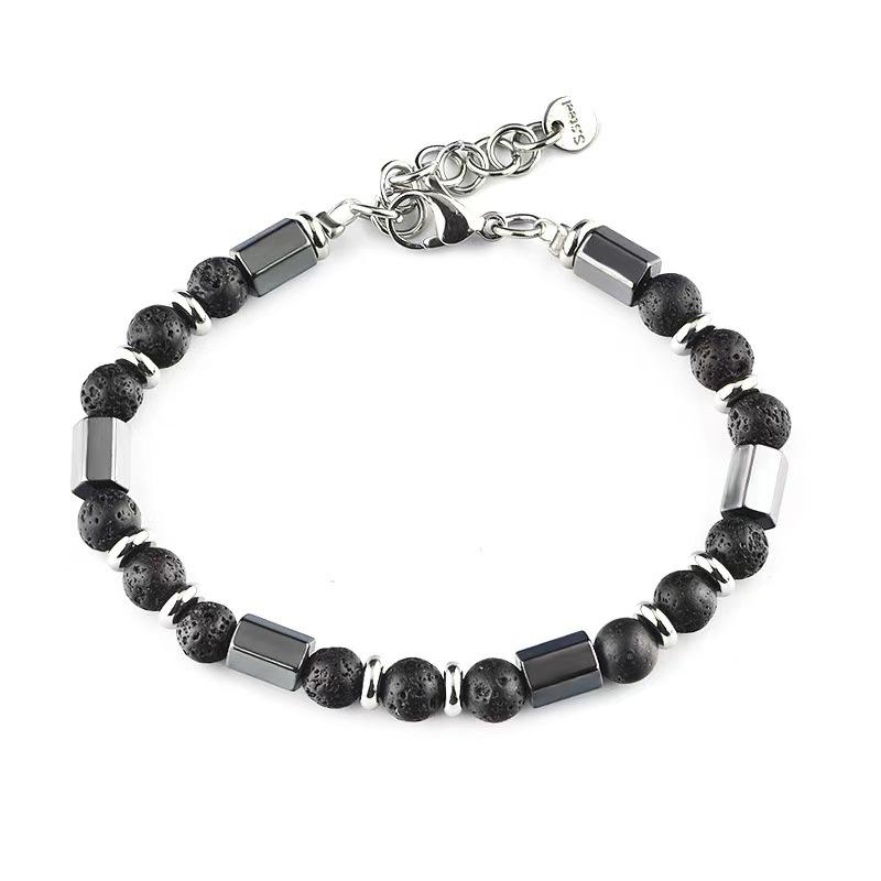 สร้อยข้อมือหินภูเขาไฟหกเหลี่ยมสีดำ