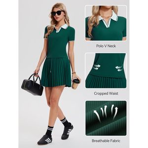 Conjunto de Falda de Tenis de 2 Piezas para Mujer, Top de Manga Corta, Falda Plisada, Deportivo, Transpirable, Tejido de Punto - Product Image 5