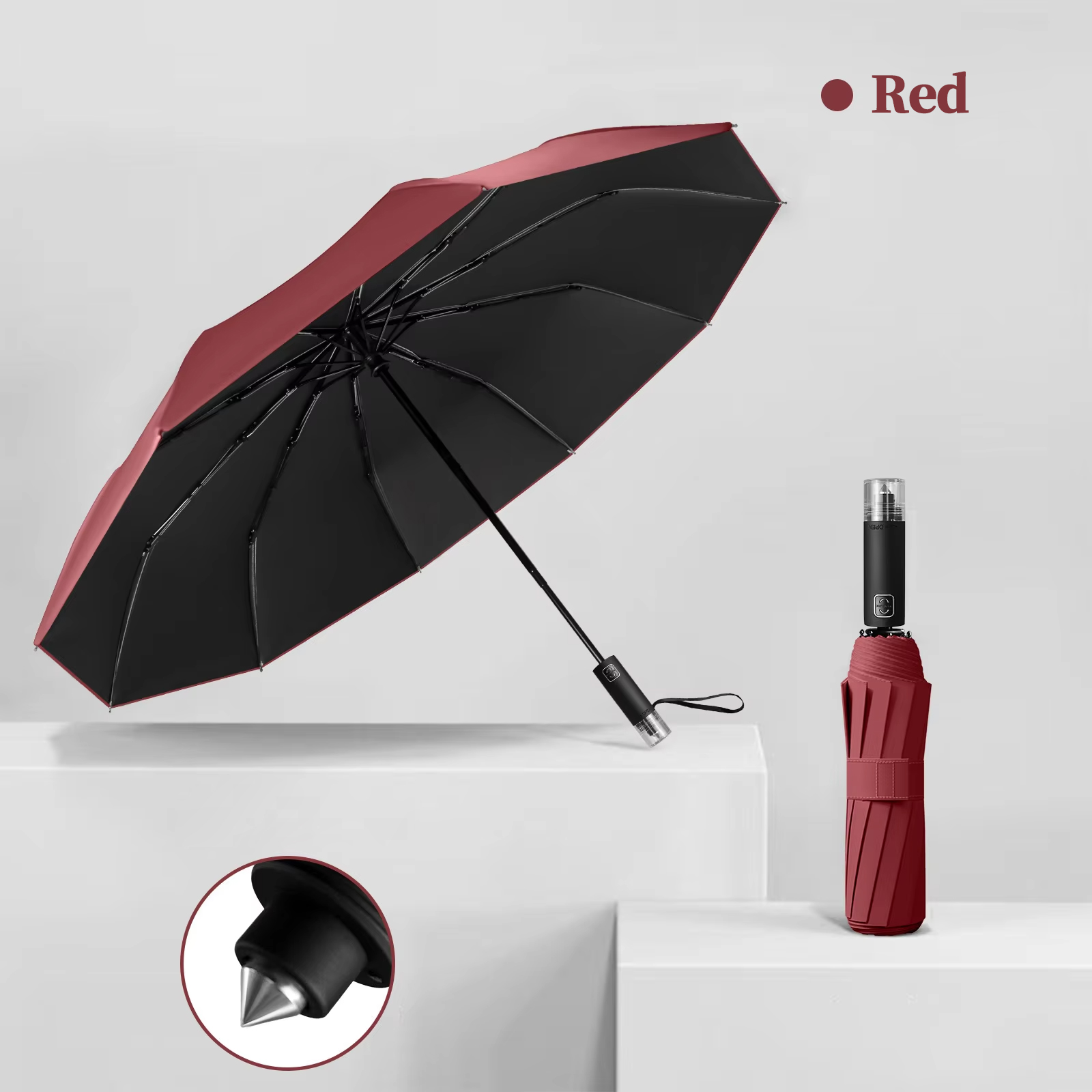 red-broken window handle automatic umbrella